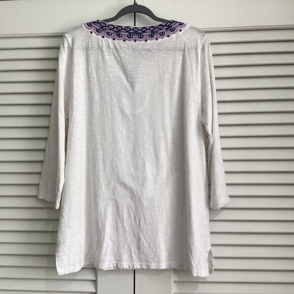 Talbots Women's White Cotton Embroidered Tunic Top size L - Picture 4 of 10